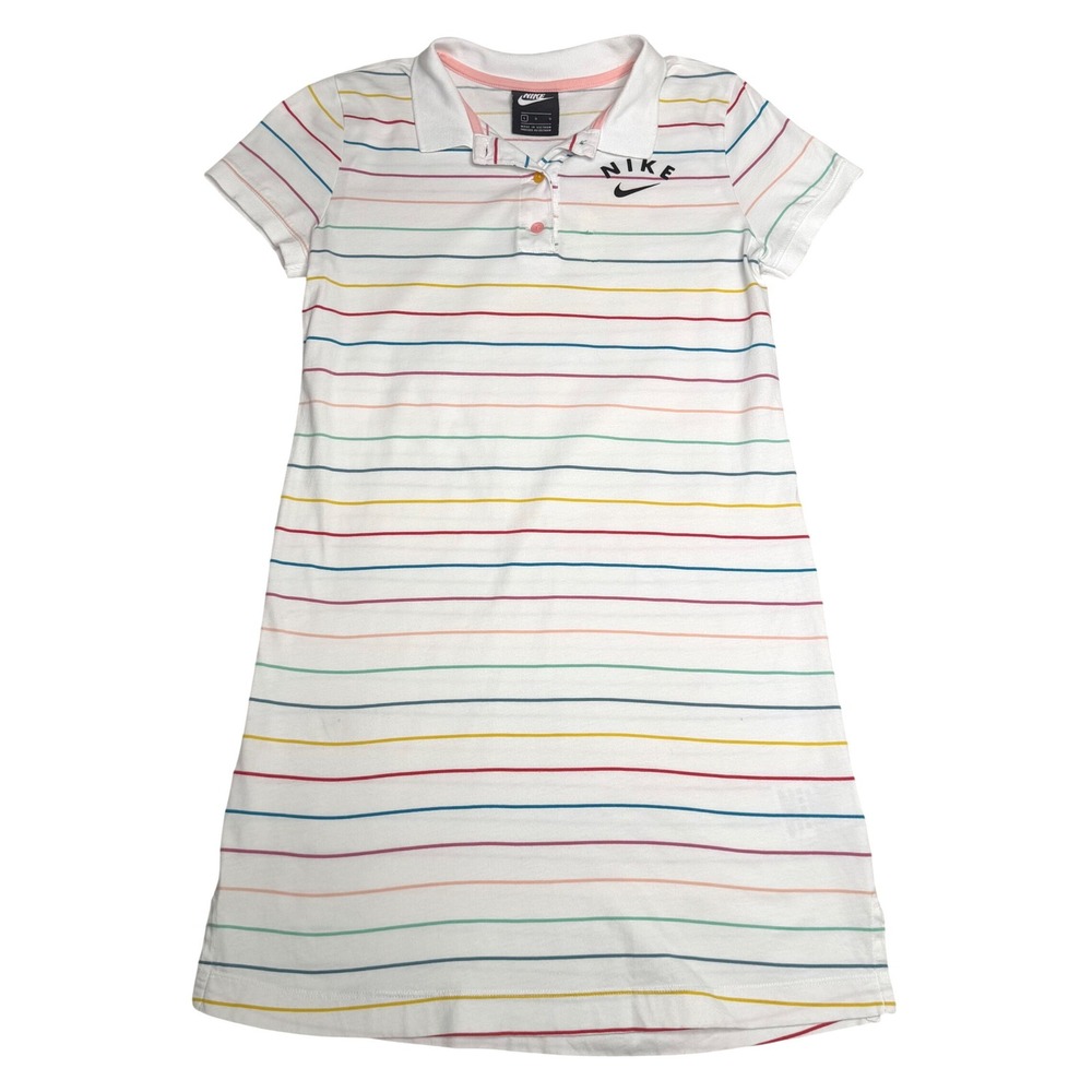 Nike Rainbow Stripe Polo Dress White Multi Girls Large‎